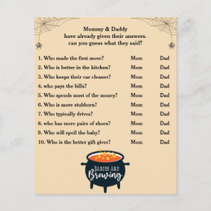 Baby shower d'Halloween Devinez Qui maman ou papa