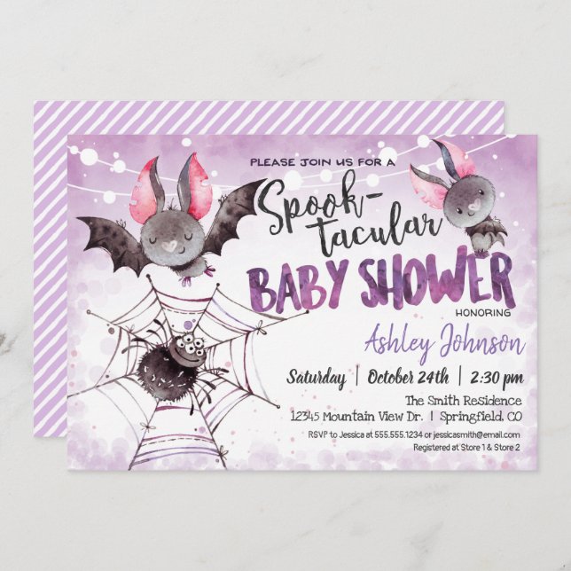 Baby shower d'Halloween, invitation aux chauves-so (Devant / Derrière)