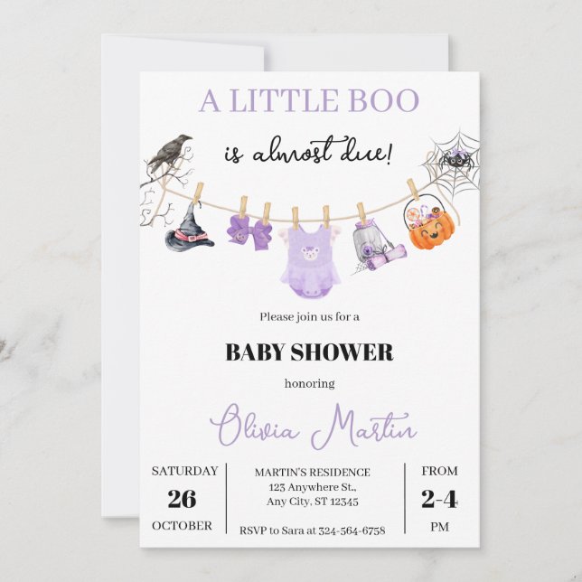 Baby shower d'Halloween mignonne Invitation pour f (Devant)