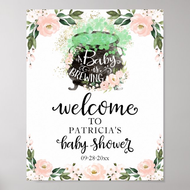 Baby shower d'Halloween rose floral Affiche de bie (Devant)