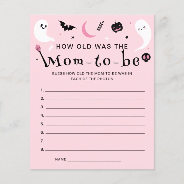 Baby shower d'Halloween rose Quel âge a maman Jeu (Devant)