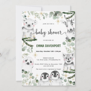 Baby shower d'hiver Animaux Invitation