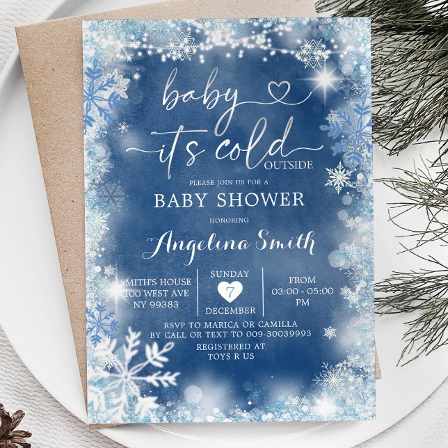 Baby shower d'hiver bleu et blanc Dusty Invitation (Créateur téléchargé)
