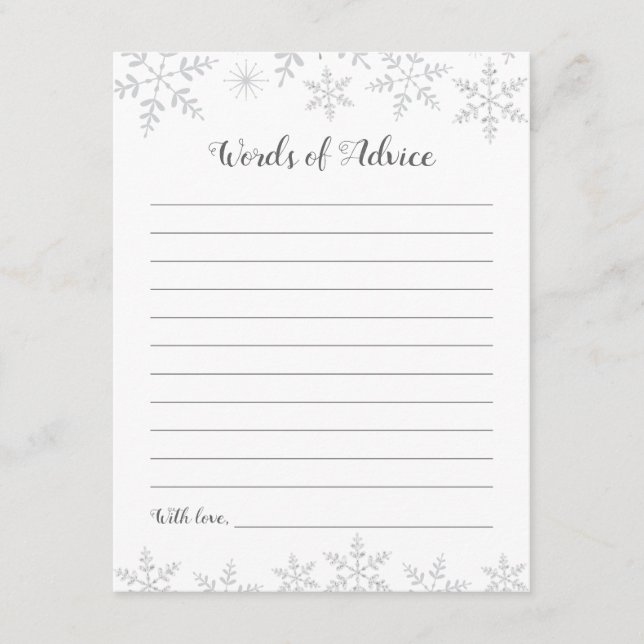 Baby shower d'hiver Carte conseil Silver Snowflake (Devant)