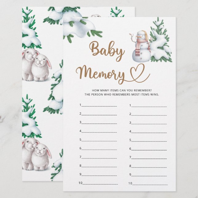 Baby shower d'hiver de la mémoire bébé Jeu (Devant / Derrière)