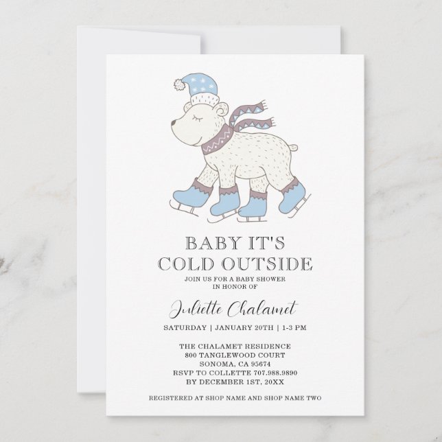 Baby shower d'hiver de l'ours mou Invitation (Devant)