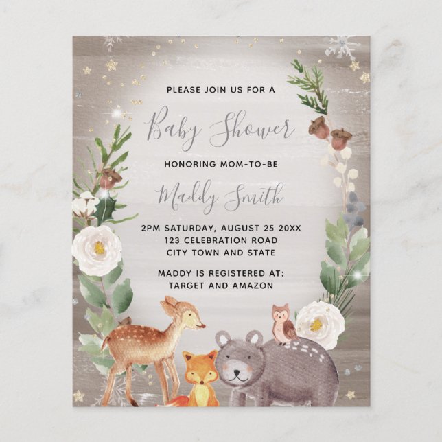 Baby shower d'hiver des animaux des bois mignons (Devant)