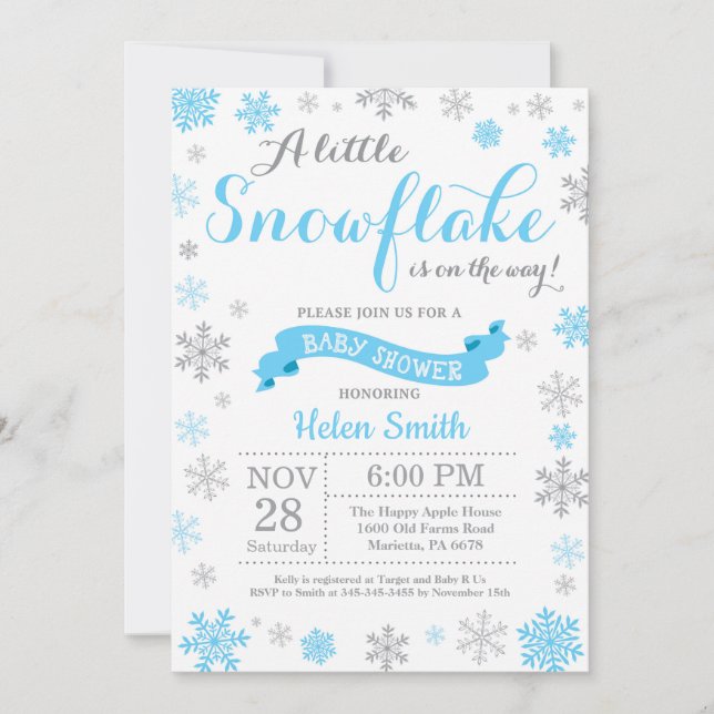 Baby shower d'hiver Invitation Fléau de neige bleu (Devant)