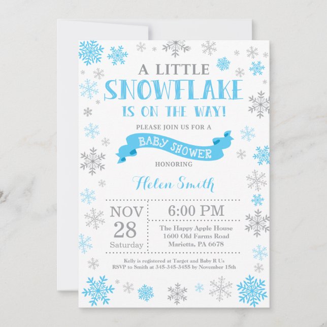 Baby shower d'hiver Invitation Fléau de neige bleu (Devant)
