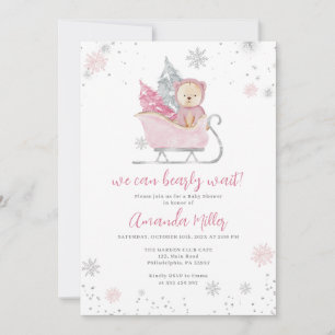 Baby shower d'hiver Ours et invitation rose neige