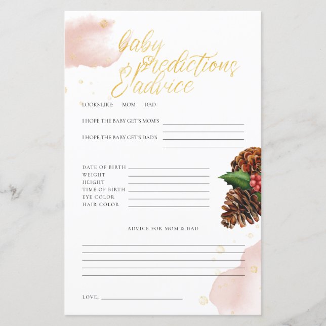 Baby shower d'hiver rose Prédictions et conseils p (Devant)