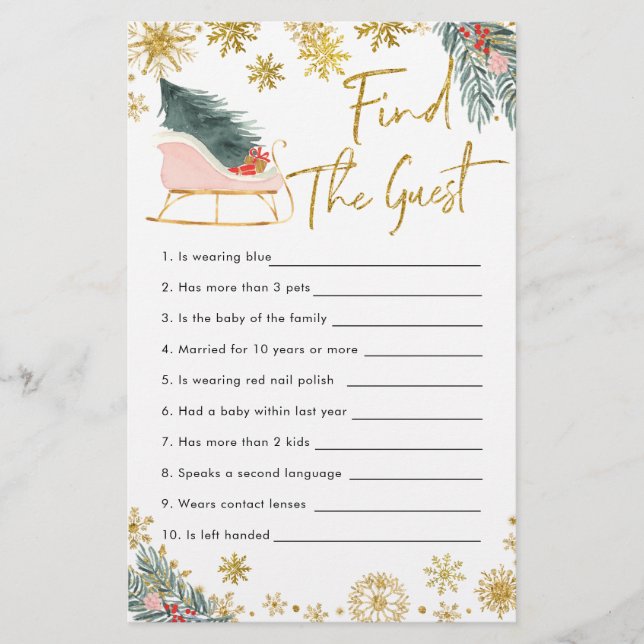 Baby shower D'Hiver Rose Sleigh Trouvez L'Invité (Devant)