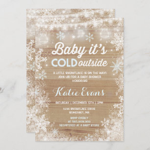 Baby shower d'hiver Rustique Invitation Bleu et bl