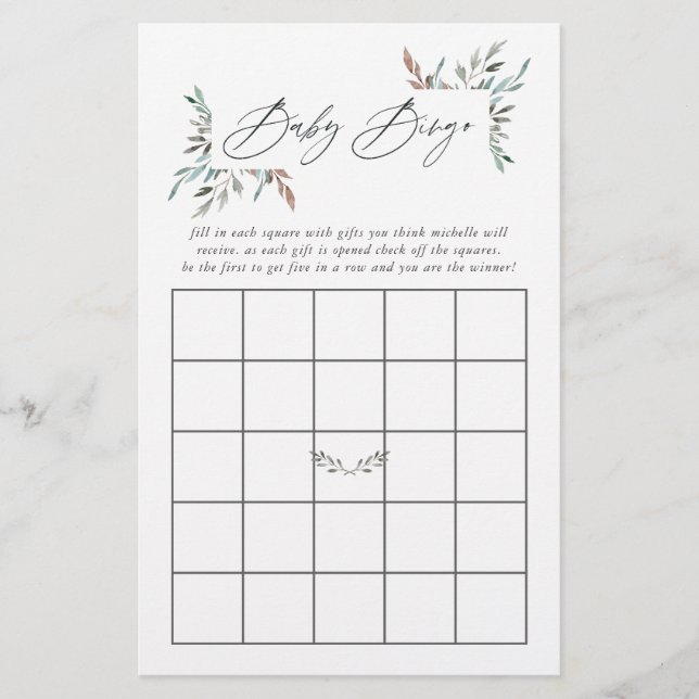 Baby shower d'hiver rustique verdure Bingo (Devant)