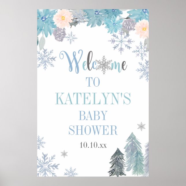 Baby shower d'hiver Snowflake Affiche de bienvenue (Devant)