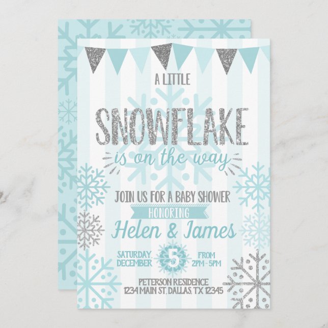 Baby shower d'hiver Snowflake Invitation Invitatio (Devant / Derrière)