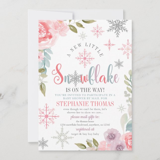 Baby shower d'hiver Snowflake par Mail Invitation (Devant)