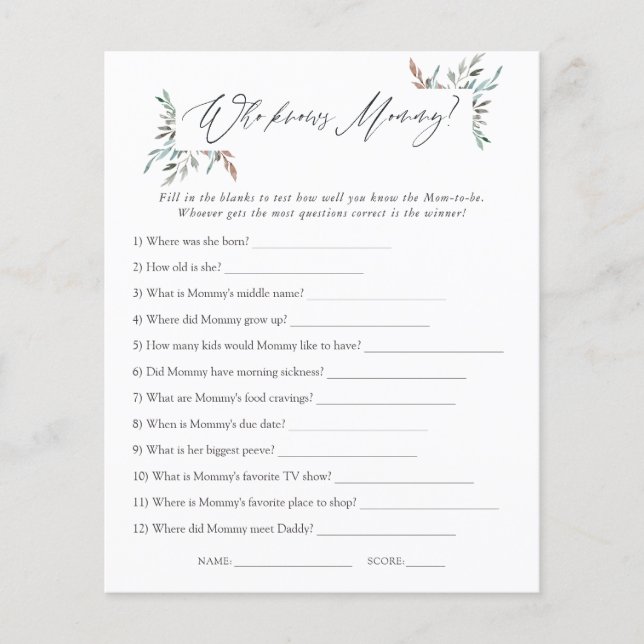 Baby shower d'hiver verdoyant Qui connaît maman me (Devant)