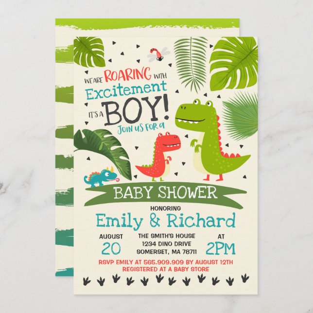 Baby shower Dinosaur Invitation Baby shower T-Rex (Devant / Derrière)