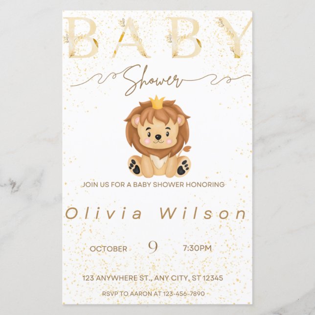 baby shower d'invitation doré, animal (Devant)