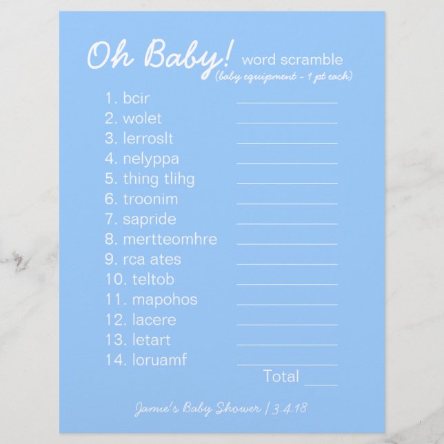 Baby shower do-it-yourself - Jeu Word Scramble - b (Devant)