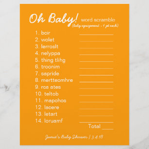 Baby shower do-it-yourself - Jeu Word Scramble - o