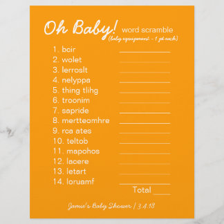 Baby shower do-it-yourself - Jeu Word Scramble - o