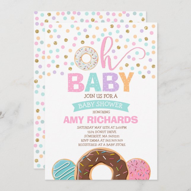 Baby shower Donut Invitation Donut Saupoudrer Douc (Devant / Derrière)