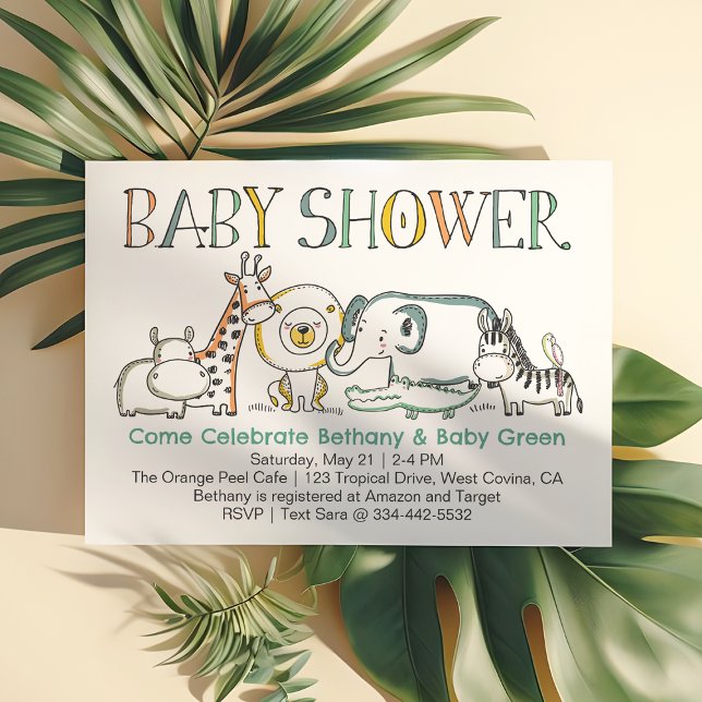 Baby shower Doodle Safari Invitation (Créateur téléchargé)