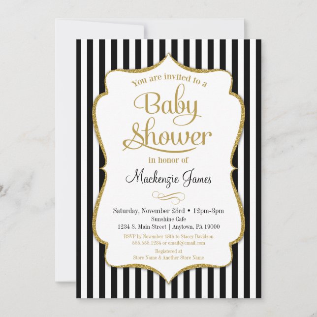 Baby shower d'or noir Invitation genre neutre (Devant)