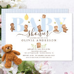 Baby shower d'ours au miel mignon Invitation<br><div class="desc">Baby shower mignon avec d'adorables nounours de couleur d'eau avec le mot BABY en bleu et une ruche d'abeilles et de minuscules abeilles. Retournez notre conception pour voir notre coordination de retour.</div>