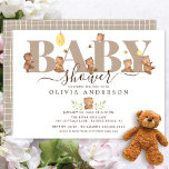 Baby shower d'ours au miel mignon Invitation<br><div class="desc">Baby shower mignon avec d'adorables nounours de couleur d'eau avec le mot BABY en brun clair et une ruche d'abeilles et de minuscules abeilles. Retournez notre conception pour voir notre coordination de retour.</div>