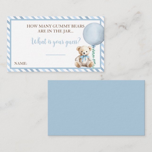 Baby shower d'ours bleu Guider Carte de jeu (Devant / Derrière)