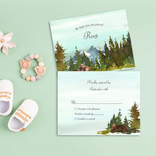 Baby shower d'ours d'aventure forestière RSVP (Créateur téléchargé)