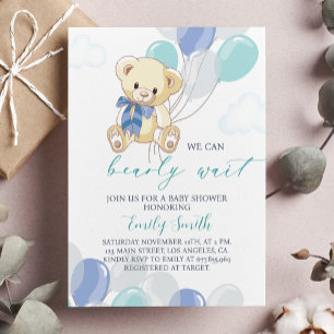 Baby shower d'ours en peluche bleu Invitation
