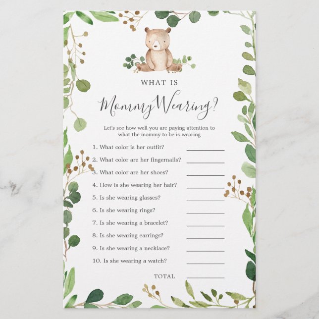Baby shower d'ours Qu'est-ce que maman porte (Devant)