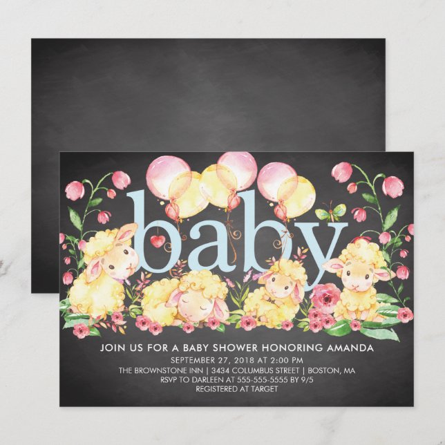 Baby shower doux petit agneau invitation (Devant / Derrière)
