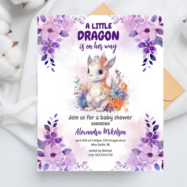 Baby shower Dragon d'aquarelle violet budget (Créateur téléchargé)