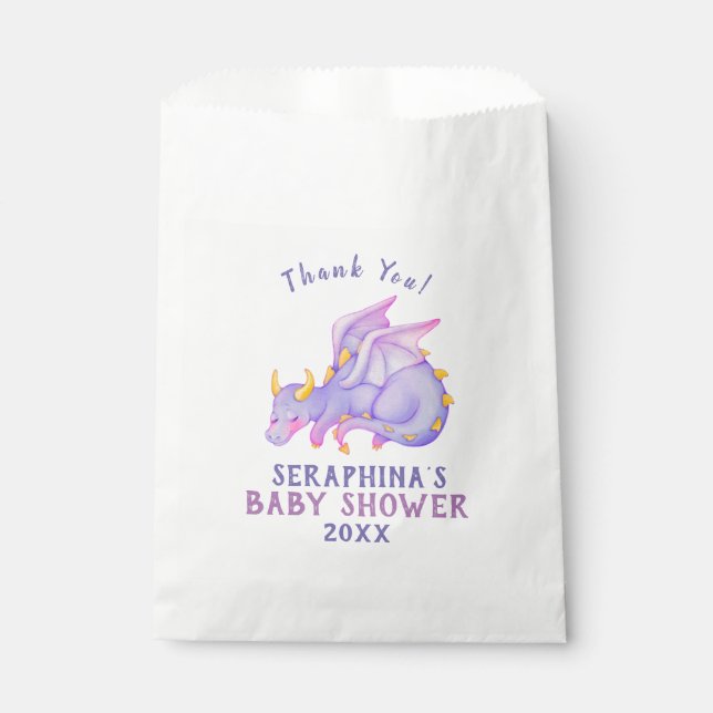 Baby shower Dragon mou violet Favoriser les sacs (Devant)