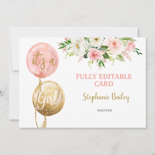 Baby shower Editable fille invitation (Devant)