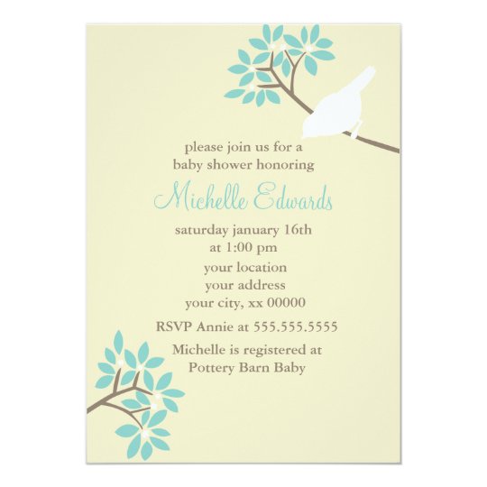 Baby shower élégant d'oiseaux carton d'invitation 12,7 cm x 17,78 cm