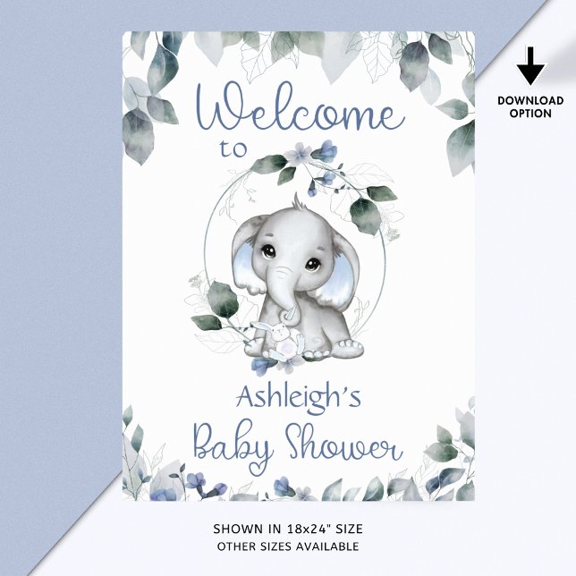 Baby shower Eléphant Affiche de bienvenue Bleu (Créateur téléchargé)