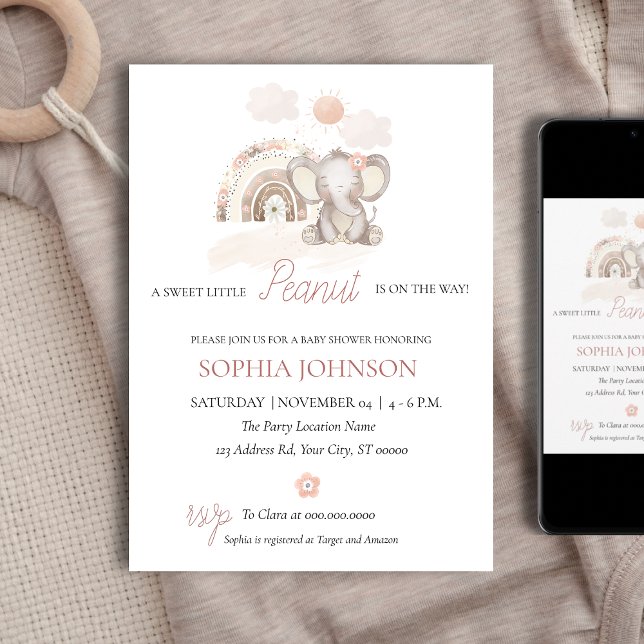 Baby shower éléphant, Baby Girl Pastel Invitation (Créateur téléchargé)