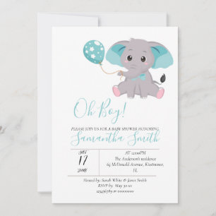 baby shower éléphant Bleu Ballons Invitation