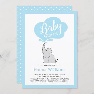 Baby shower Eléphant Bleu Cute Invitation pour Gar