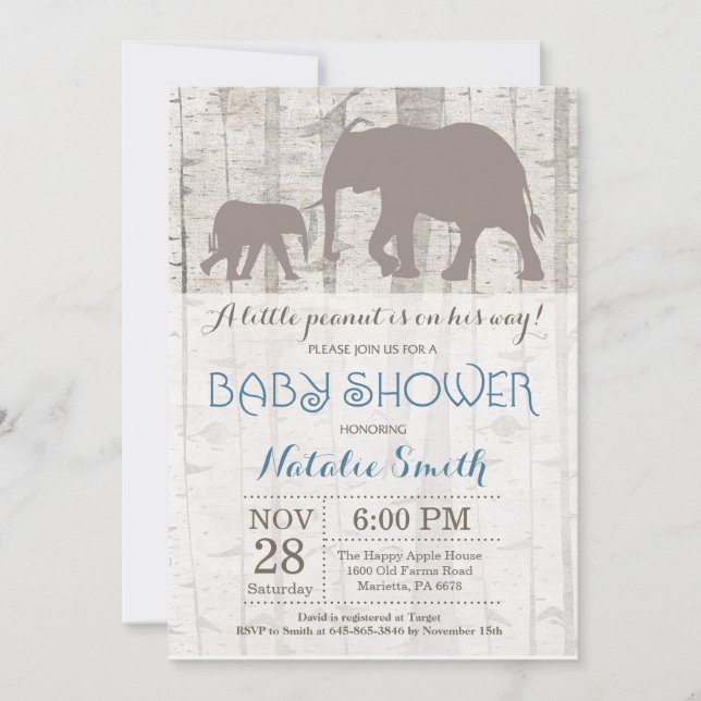 Baby shower Elephant Boy Invitation Rustique (Devant)