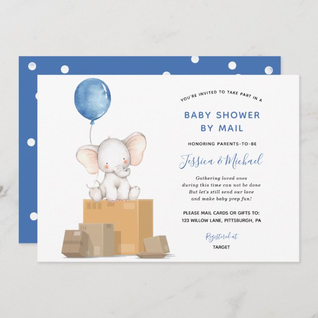 Baby shower Elephant Boy par invitation par courri (Devant / Derrière)