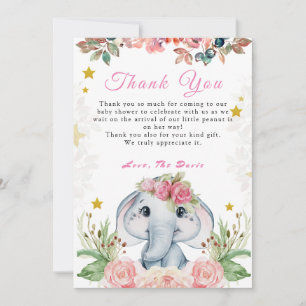 Baby shower éléphant Carte de remerciements rose