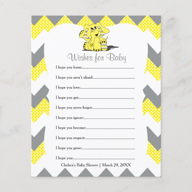 Baby shower Eléphant Chevron Jaune - Voeux (Devant)