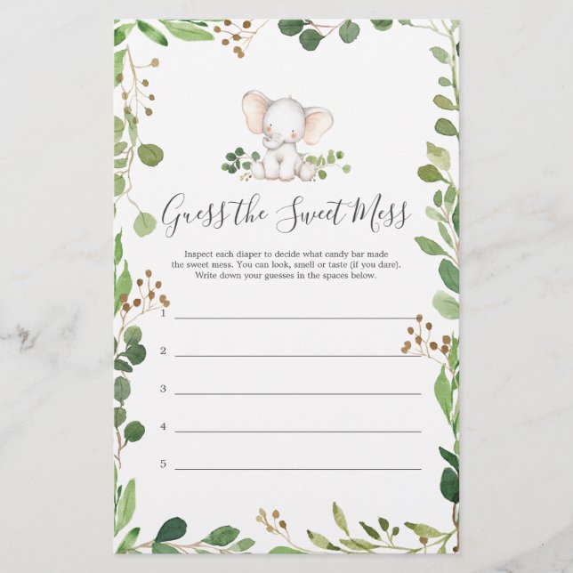 Baby shower Éléphant Devine Le Mess Doux (Devant)